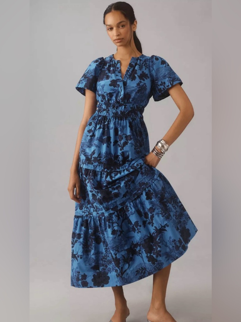 NWT by Anthropologie Somerset Maxi in Blue Floral Print Dress boho cottagecore M